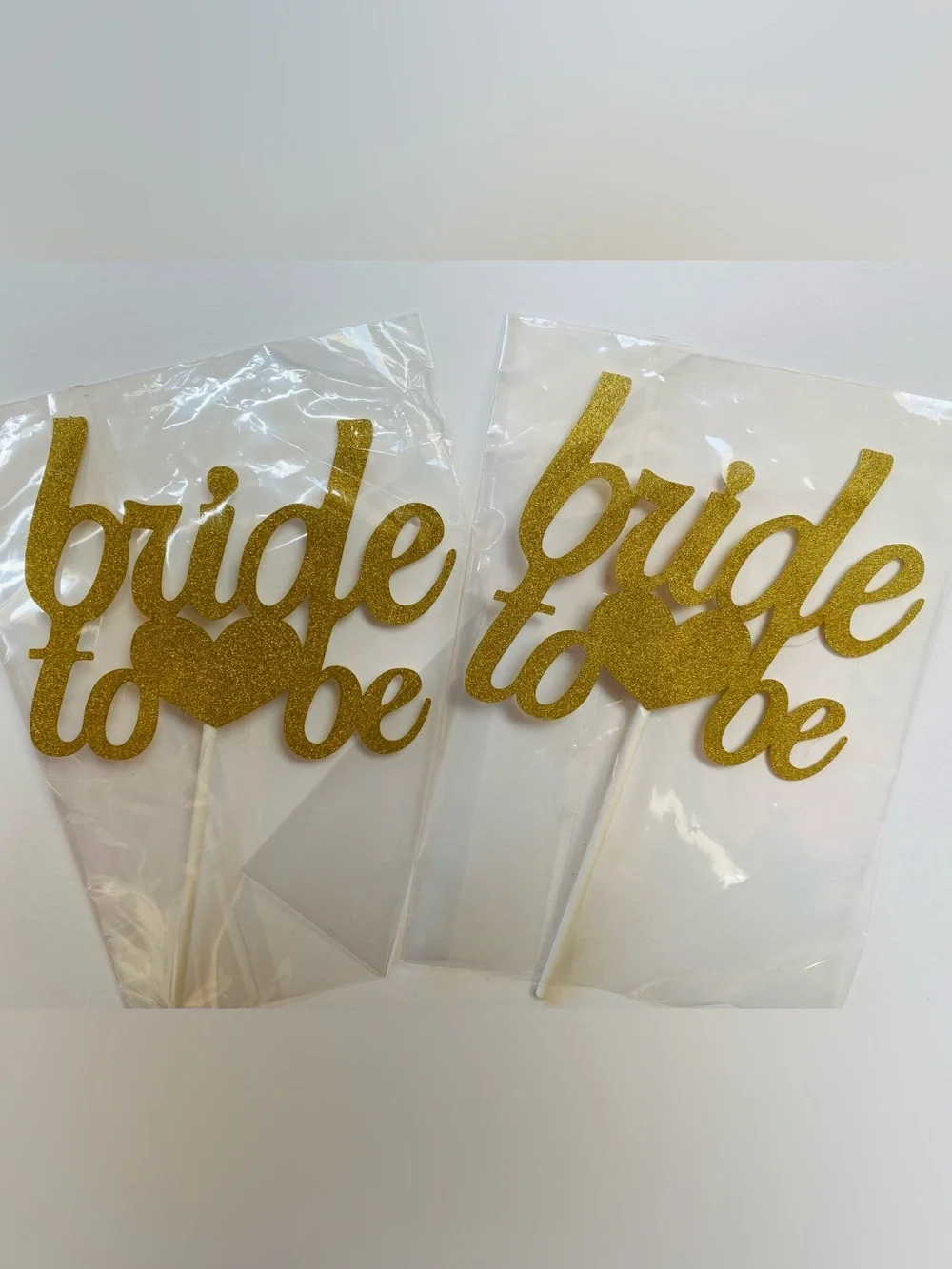 2 Bride to Be Gold Glitter Cake Toppers